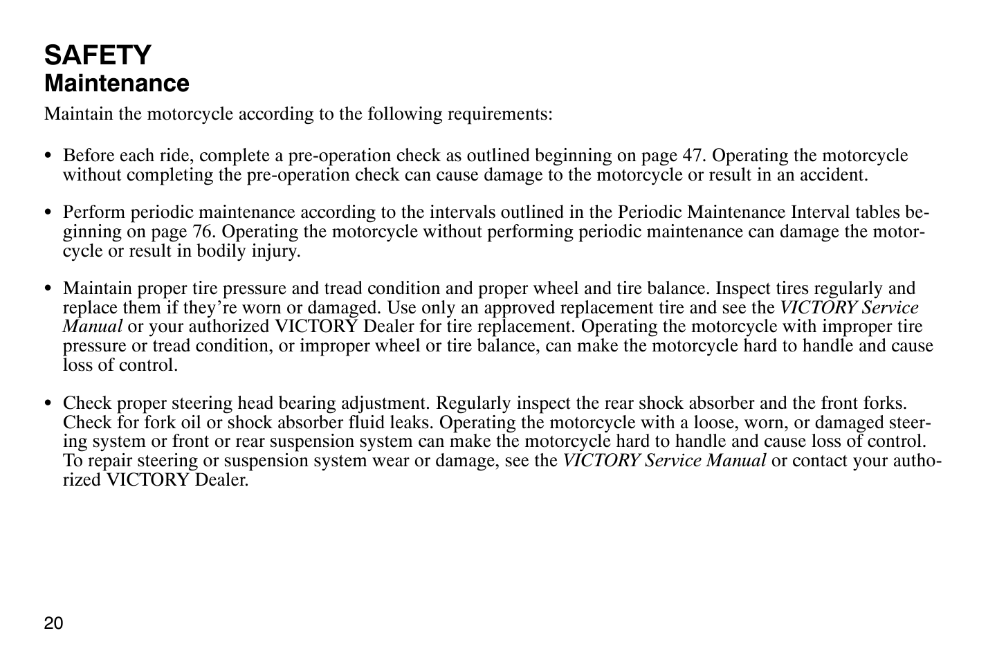 Safety, Maintenance | Polaris 2008 Victory Hammer User Manual | Page 25 / 170