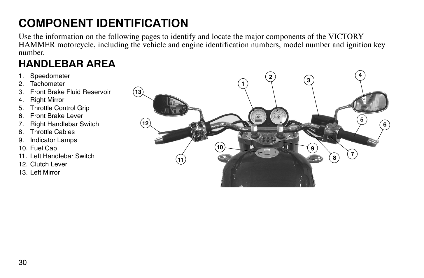 Component identification, Handlebar area | Polaris 2008 Victory Hammer User Manual | Page 35 / 170