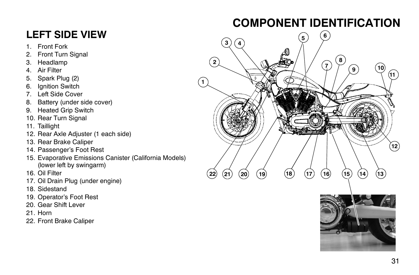 Component identification, Left side view | Polaris 2008 Victory Hammer User Manual | Page 36 / 170