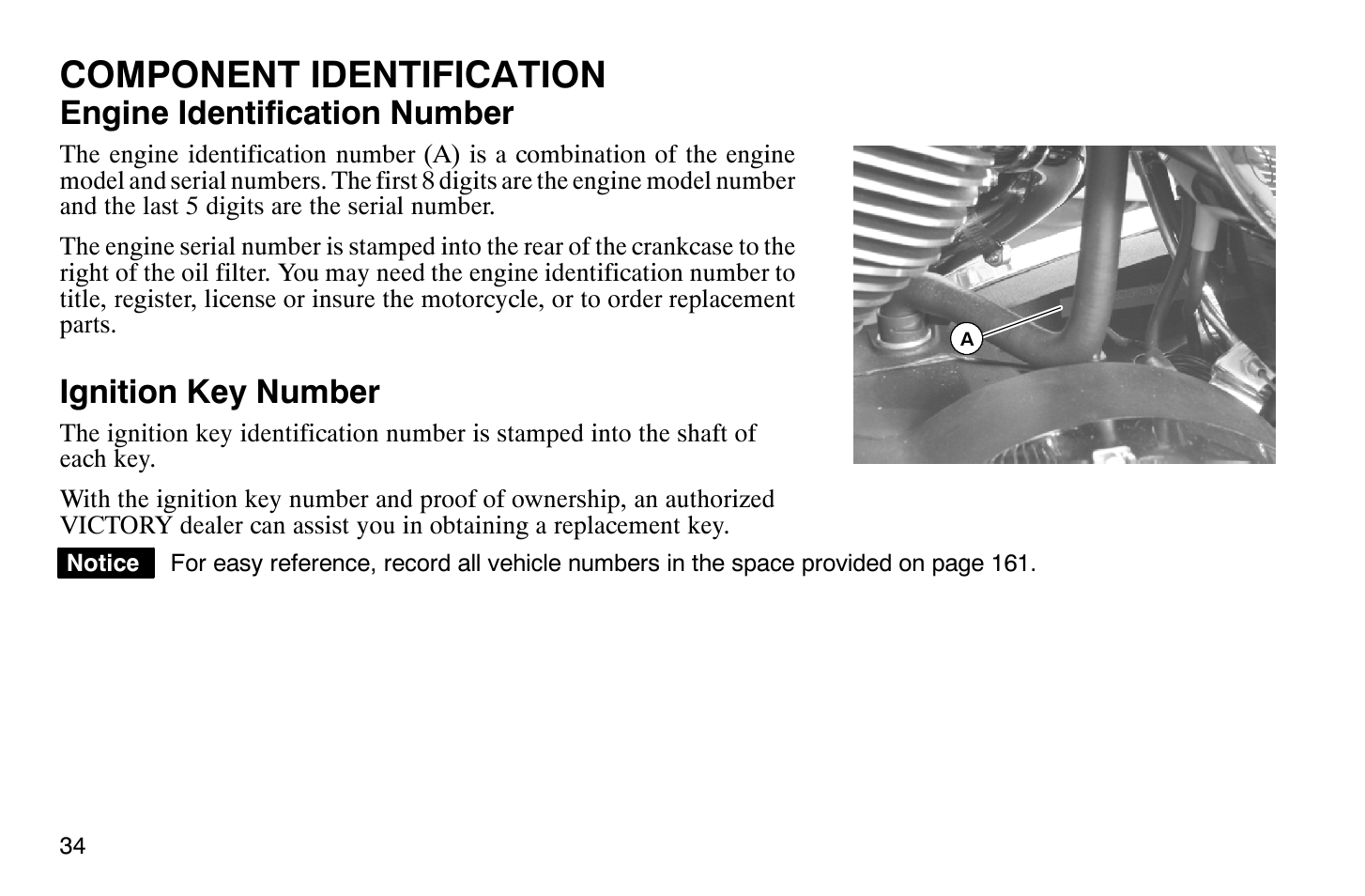 Component identification, Engine identification number, Ignition key number | Polaris 2008 Victory Hammer User Manual | Page 39 / 170