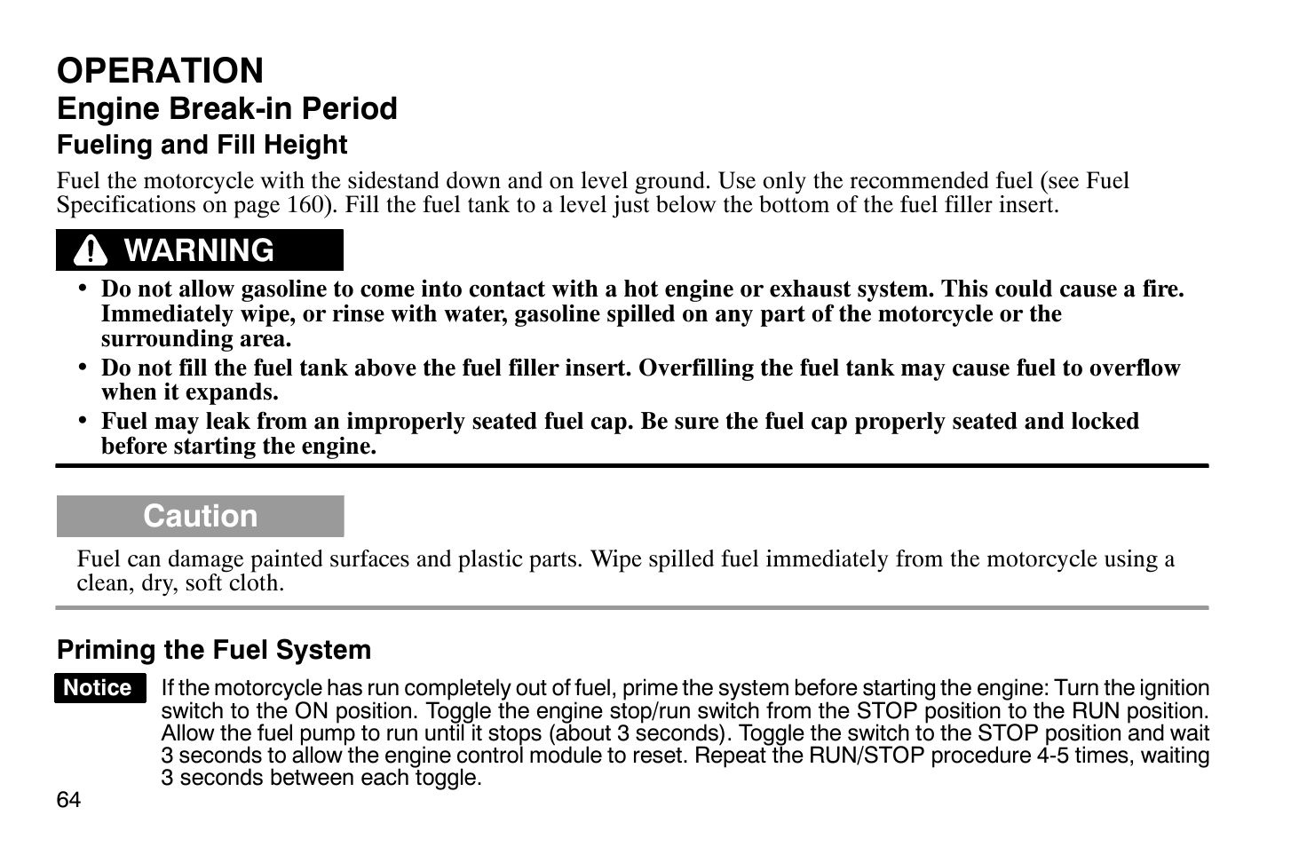 Operation, Engine break-in period, Warning | Caution | Polaris 2008 Victory Hammer User Manual | Page 69 / 170