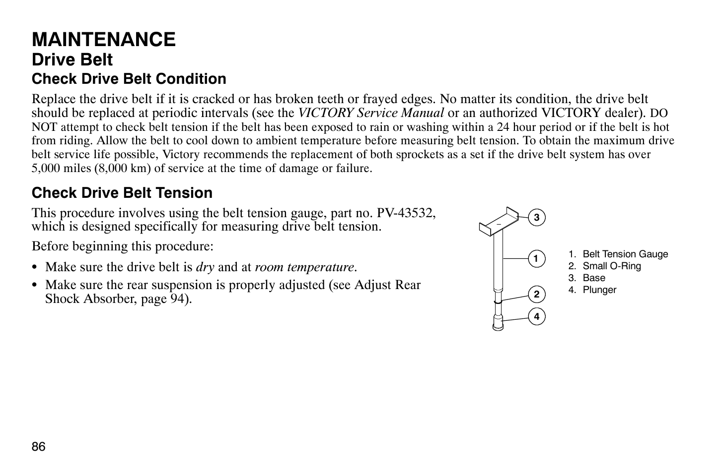 Maintenance, Drive belt | Polaris 2008 Victory Hammer User Manual | Page 91 / 170