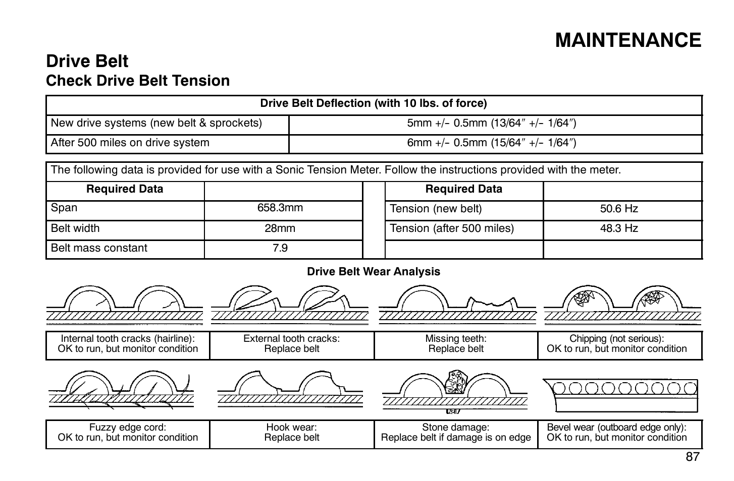 Maintenance, Drive belt, Check drive belt tension | Polaris 2008 Victory Hammer User Manual | Page 92 / 170