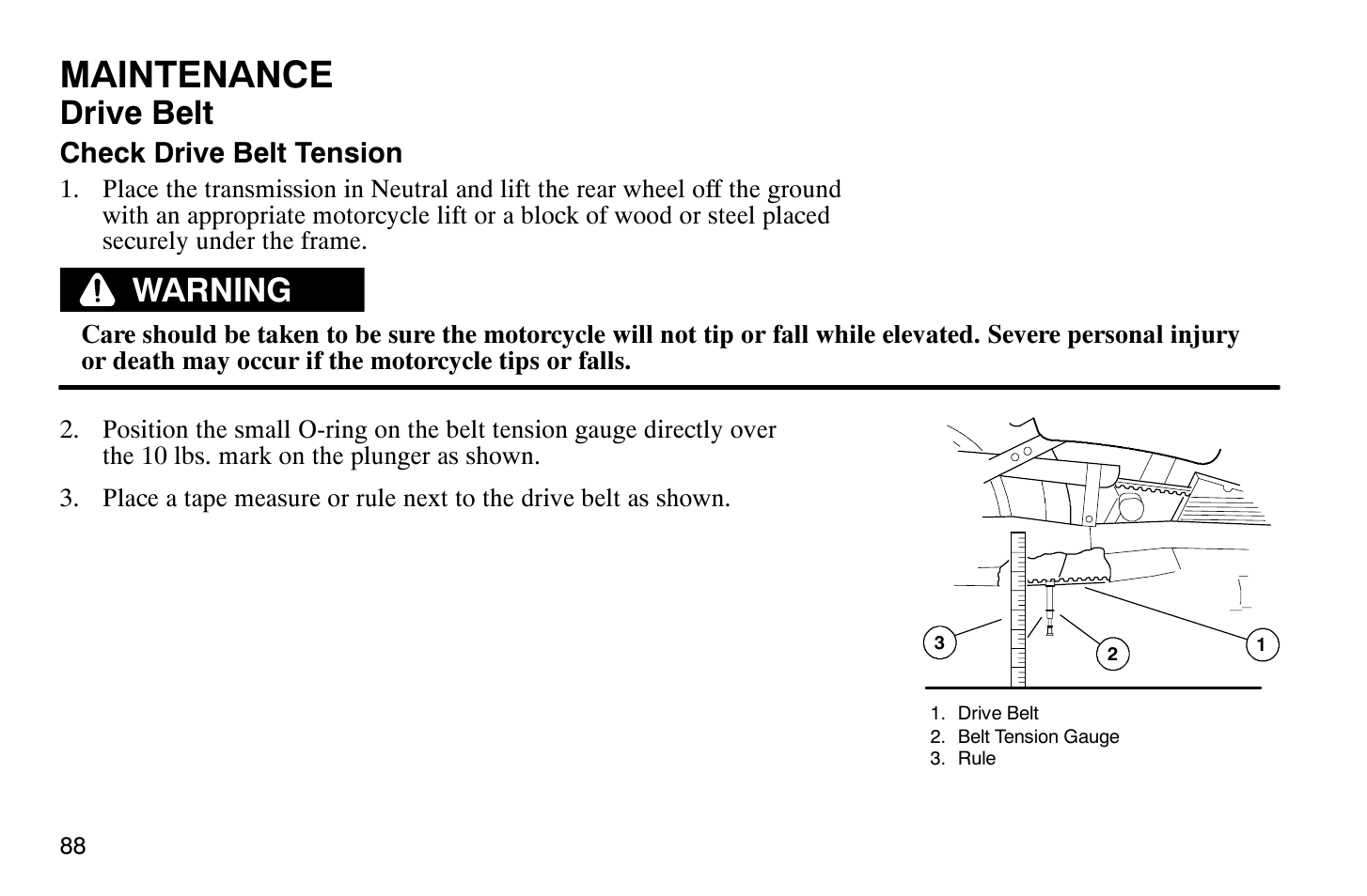 Maintenance, Drive belt, Warning | Polaris 2008 Victory Hammer User Manual | Page 93 / 170