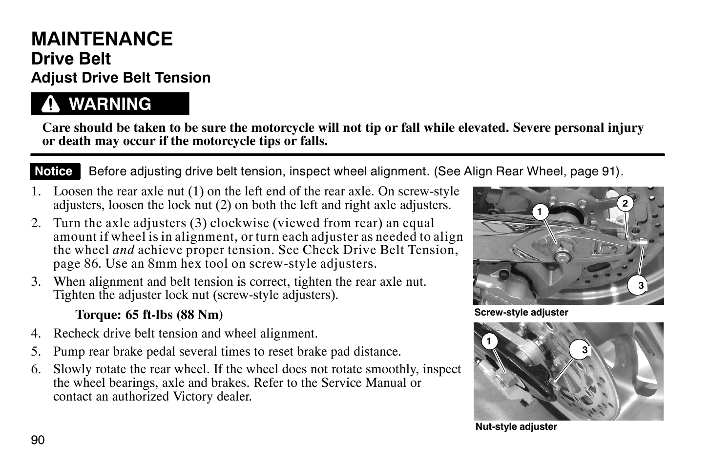 Maintenance, Drive belt, Warning | Polaris 2008 Victory Hammer User Manual | Page 95 / 170