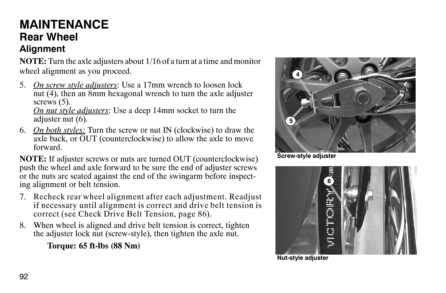 Maintenance, Rear wheel | Polaris 2008 Victory Hammer User Manual | Page 97 / 170