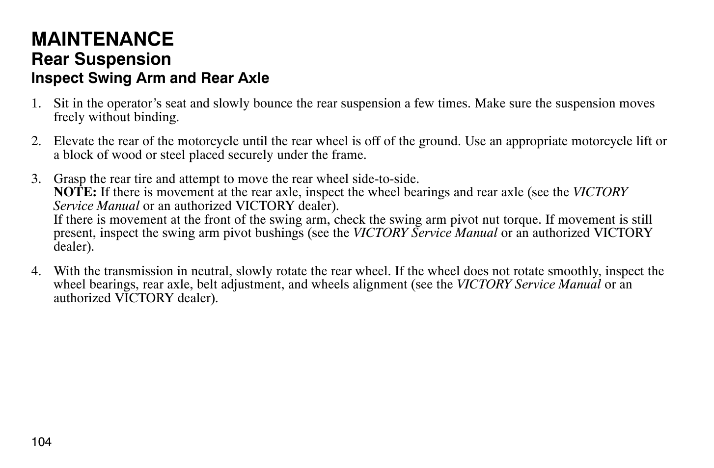 Maintenance, Rear suspension | Polaris 2008 Victory Vegas User Manual | Page 109 / 178