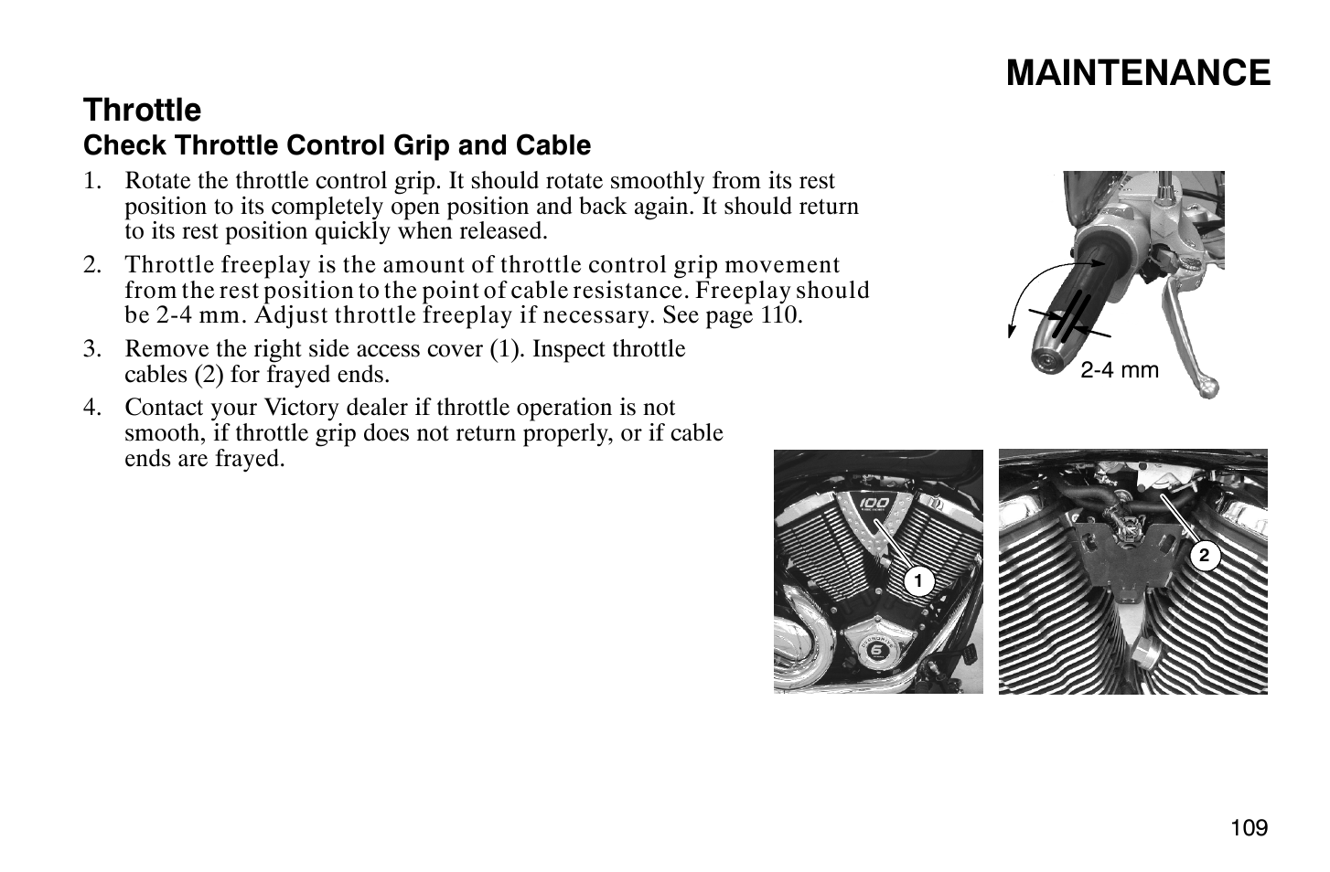 Maintenance, Throttle | Polaris 2008 Victory Vegas User Manual | Page 114 / 178