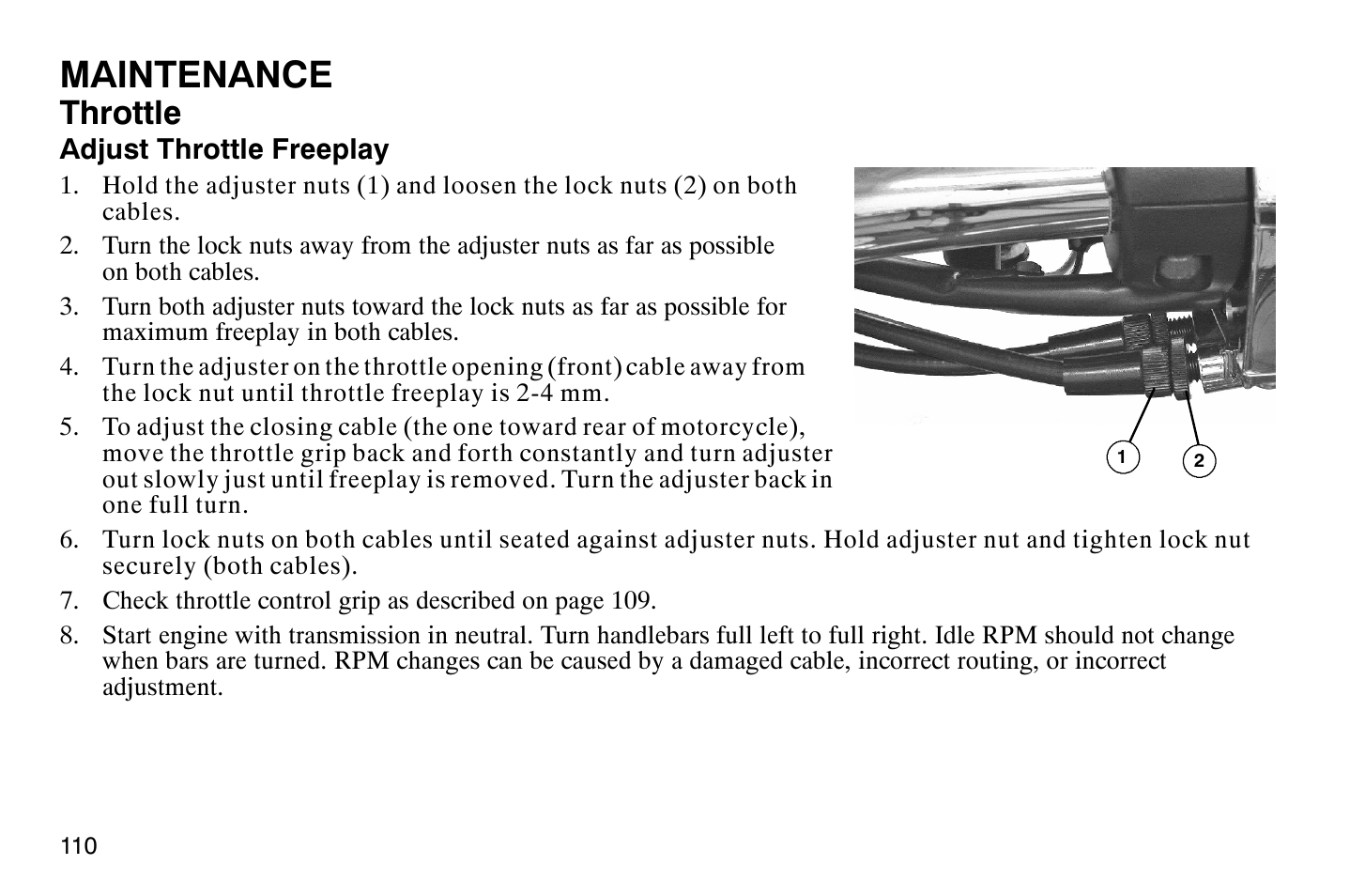 Maintenance, Throttle | Polaris 2008 Victory Vegas User Manual | Page 115 / 178