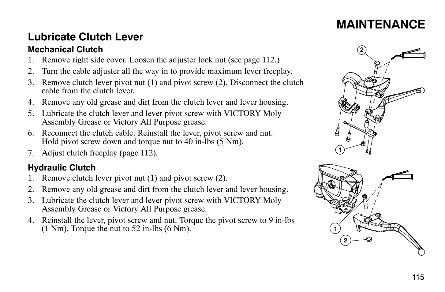 Maintenance, Lubricate clutch lever | Polaris 2008 Victory Vegas User Manual | Page 120 / 178