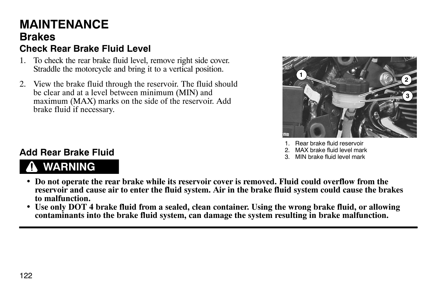 Maintenance, Brakes, Warning | Polaris 2008 Victory Vegas User Manual | Page 127 / 178