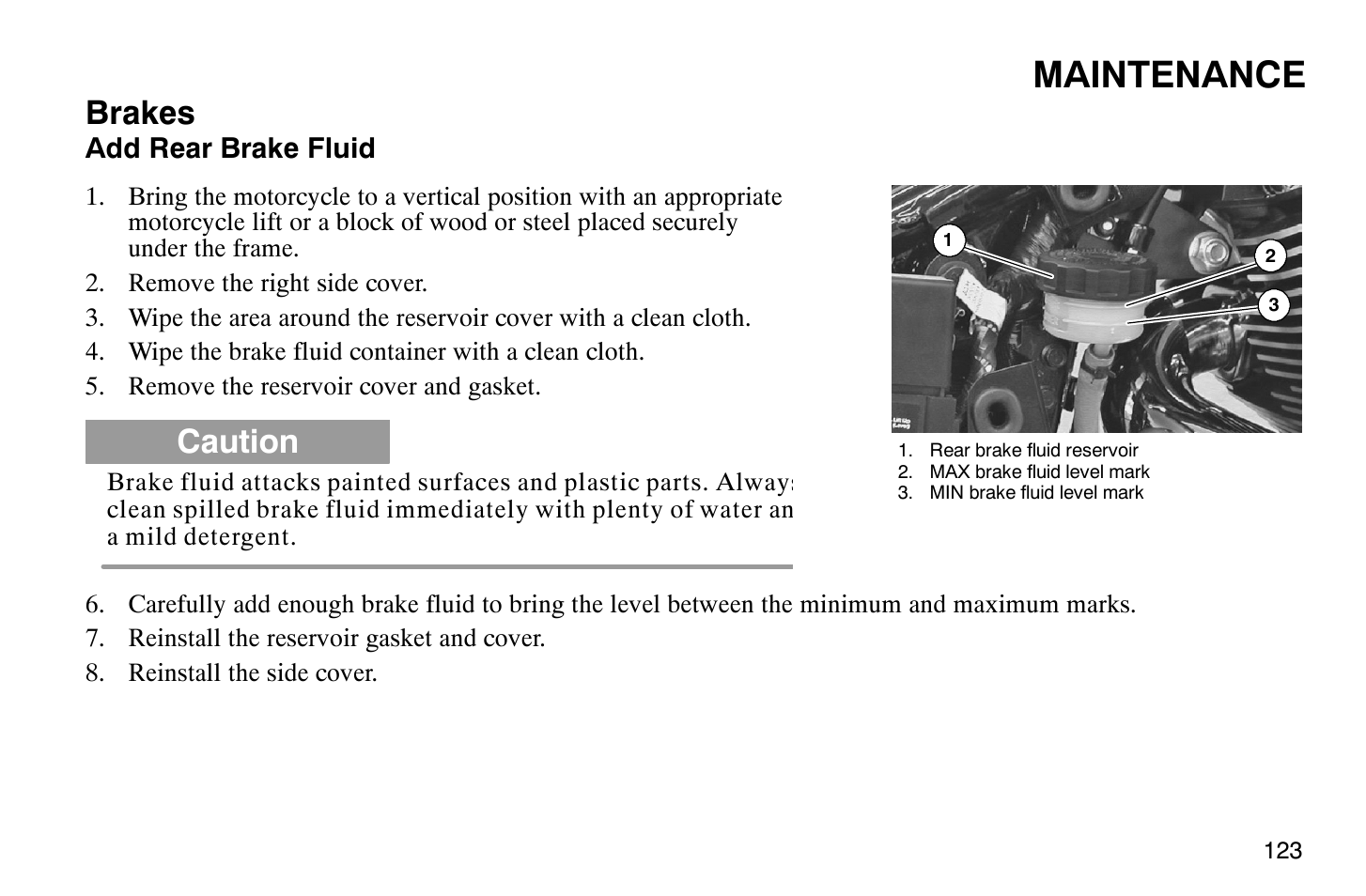 Maintenance, Brakes, Caution | Polaris 2008 Victory Vegas User Manual | Page 128 / 178