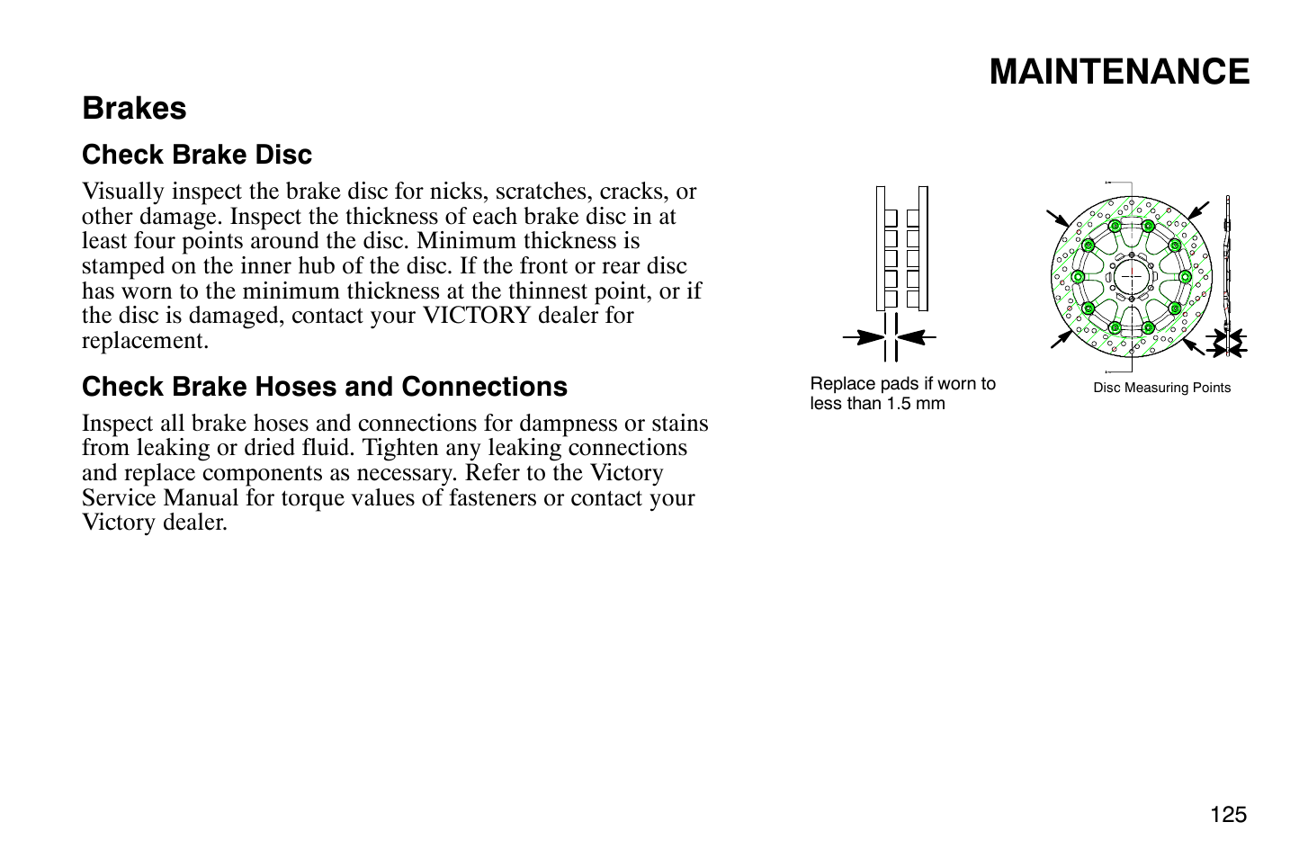 Maintenance, Brakes | Polaris 2008 Victory Vegas User Manual | Page 130 / 178