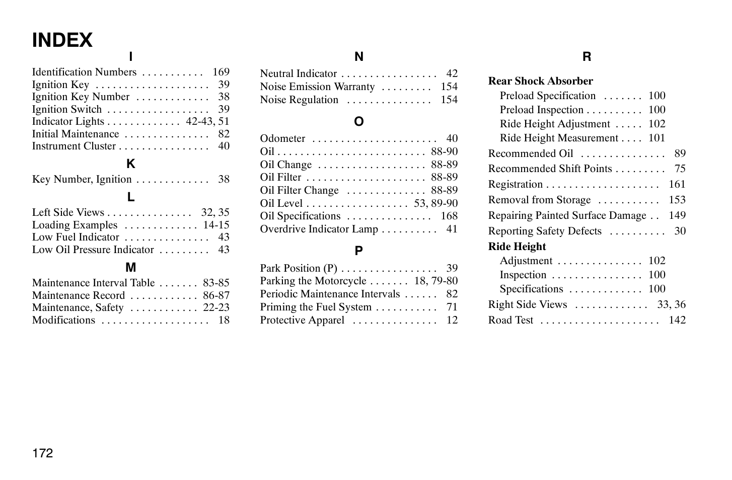 Index | Polaris 2008 Victory Vegas User Manual | Page 177 / 178