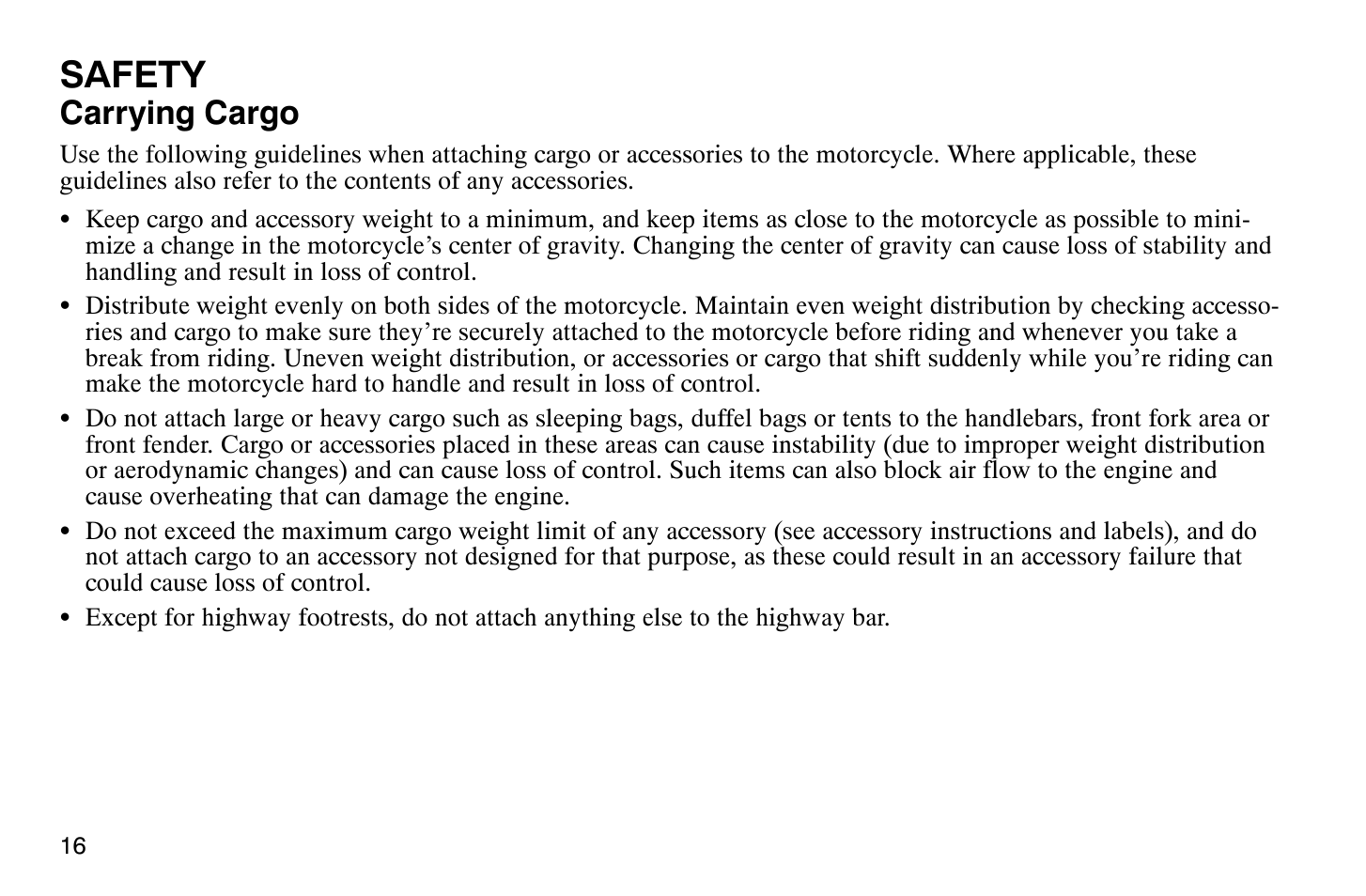 Safety, Carrying cargo | Polaris 2008 Victory Vegas User Manual | Page 21 / 178