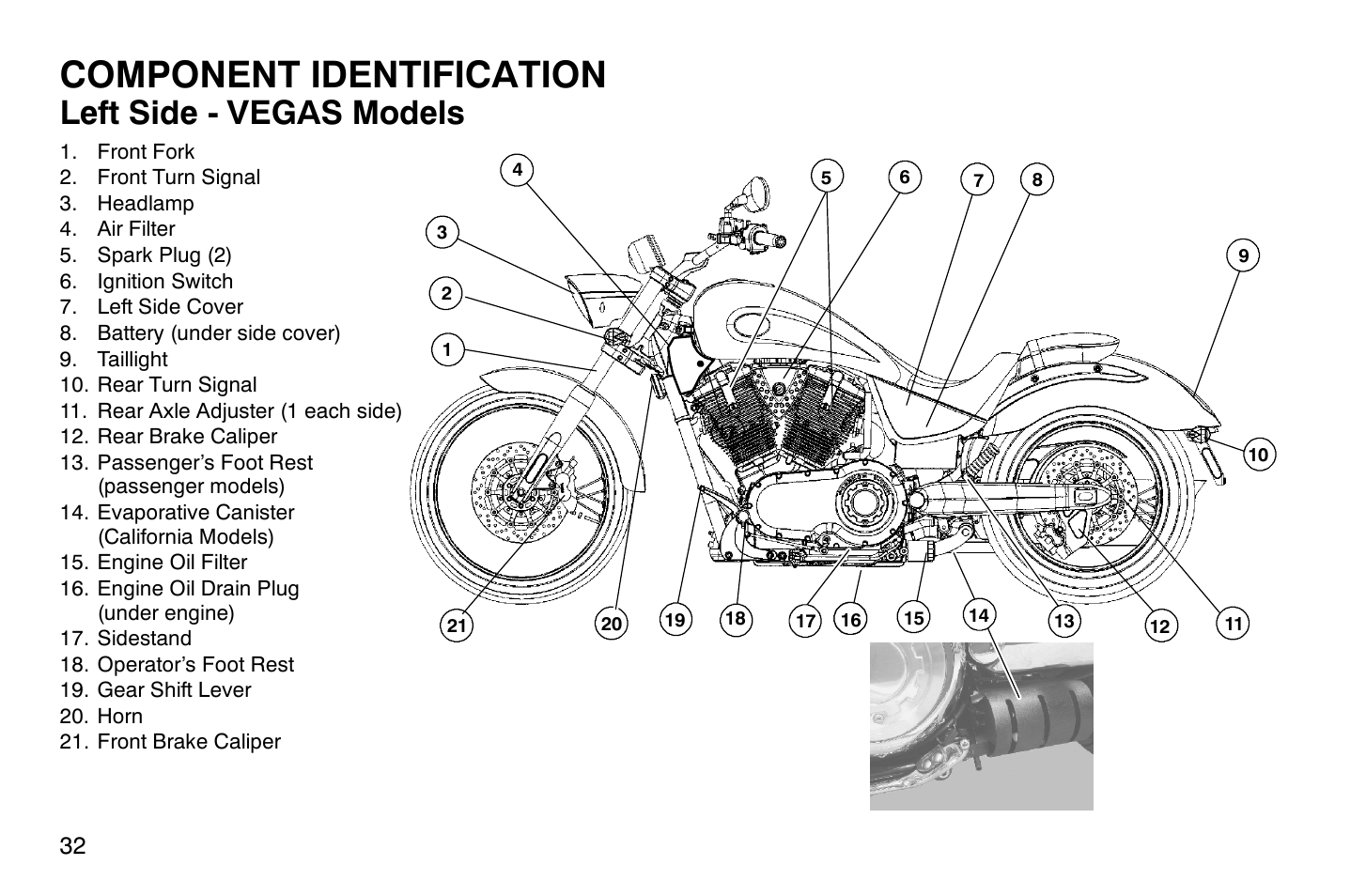 Component identification, Left side - vegas models | Polaris 2008 Victory Vegas User Manual | Page 37 / 178