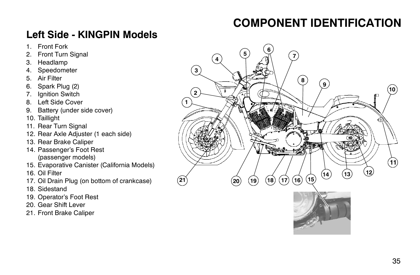 Component identification, Left side - kingpin models | Polaris 2008 Victory Vegas User Manual | Page 40 / 178