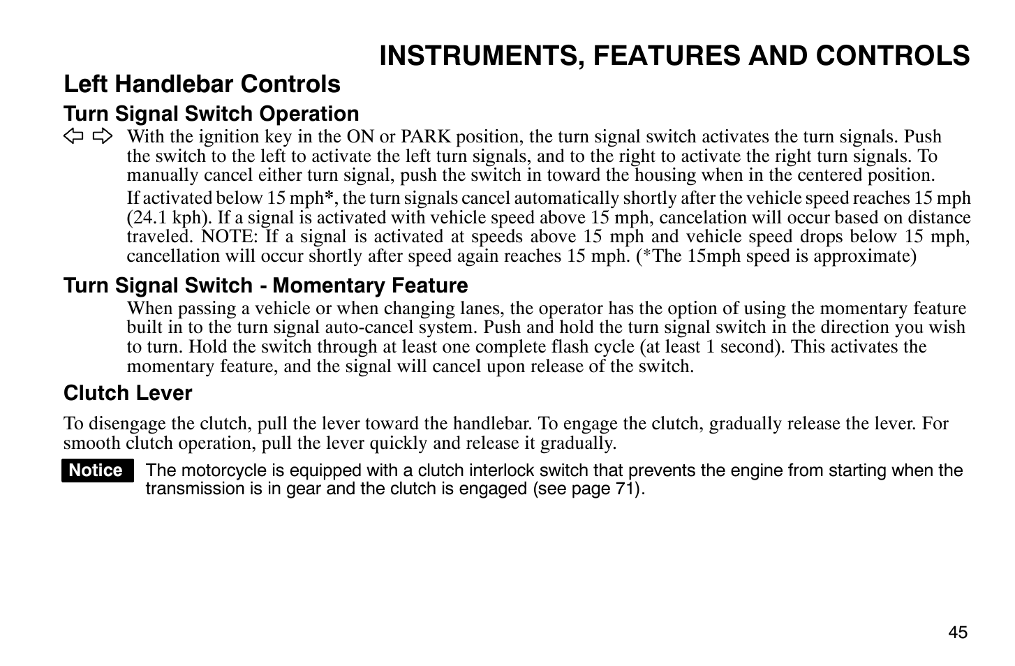 Instruments, features and controls, Left handlebar controls | Polaris 2008 Victory Vegas User Manual | Page 50 / 178