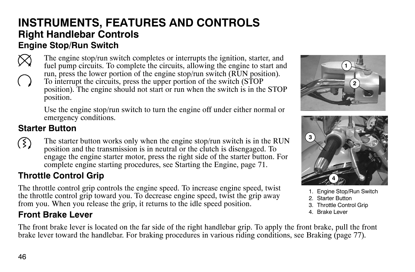 Instruments, features and controls, Right handlebar controls | Polaris 2008 Victory Vegas User Manual | Page 51 / 178