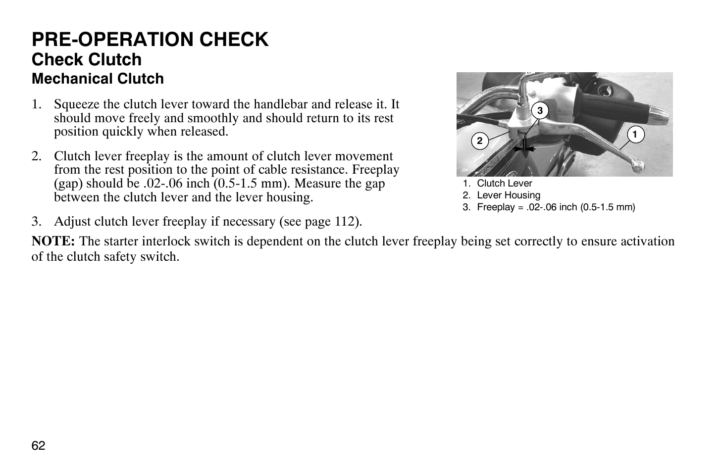 Pre-operation check, Check clutch | Polaris 2008 Victory Vegas User Manual | Page 67 / 178