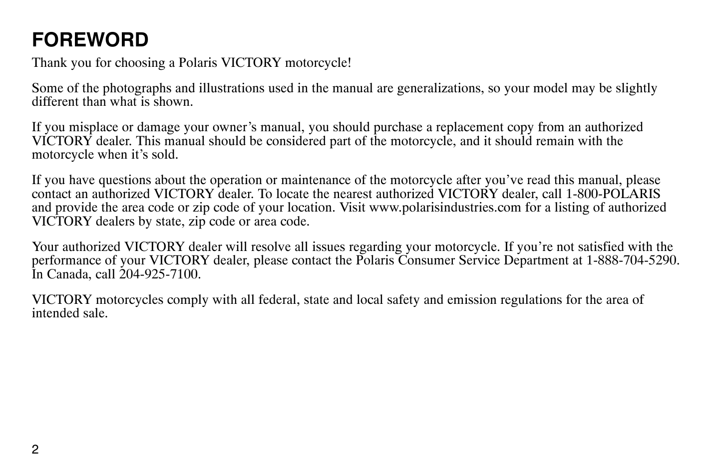 Foreword | Polaris 2008 Victory Vegas User Manual | Page 7 / 178