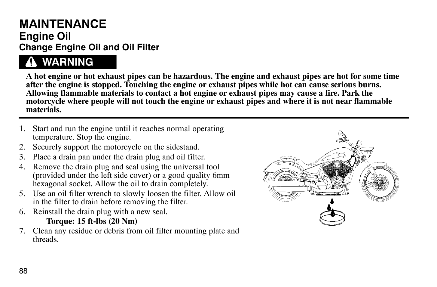 Maintenance, Engine oil, Warning | Polaris 2008 Victory Vegas User Manual | Page 93 / 178