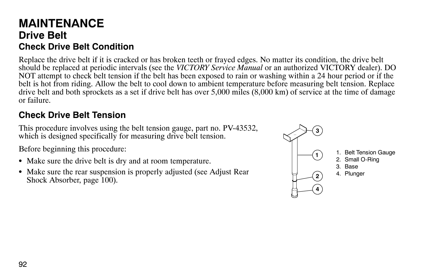 Maintenance, Drive belt | Polaris 2008 Victory Vegas User Manual | Page 97 / 178