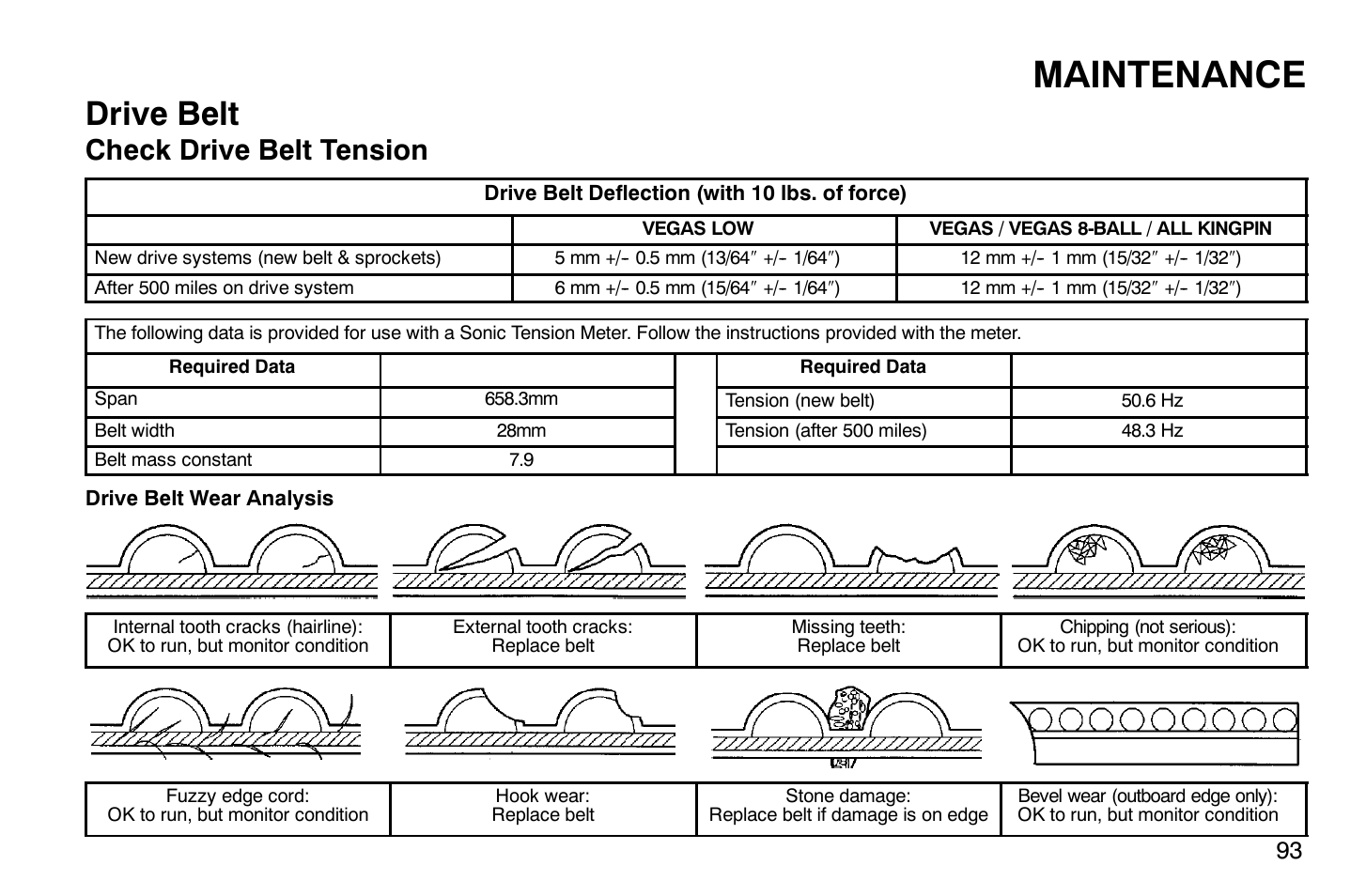 Maintenance, Drive belt, Check drive belt tension | Polaris 2008 Victory Vegas User Manual | Page 98 / 178