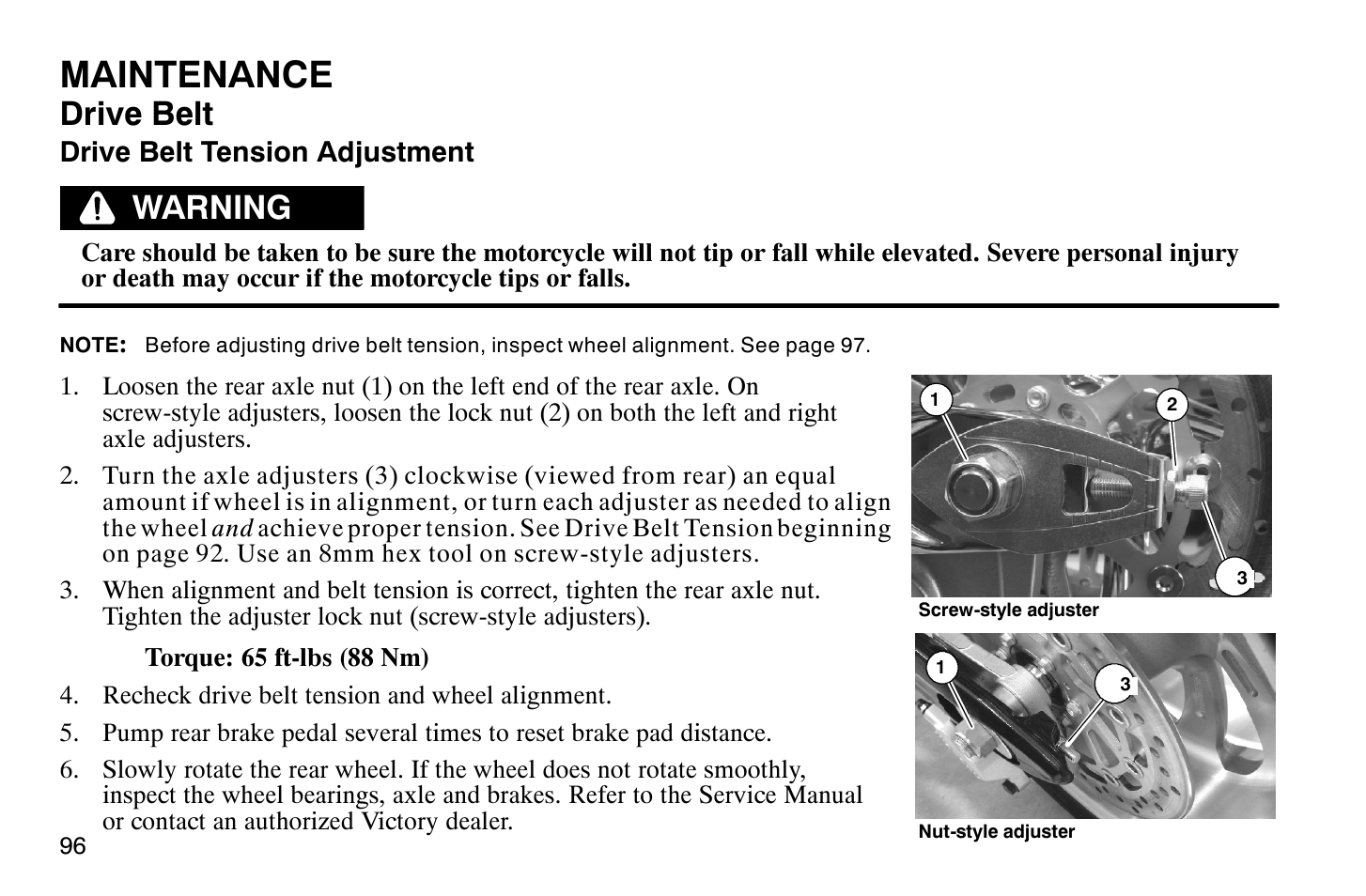 Maintenance, Drive belt, Warning | Polaris 2009 Victory Vegas User Manual | Page 101 / 178
