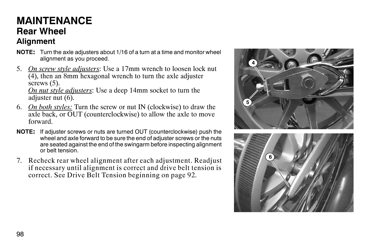 Maintenance, Rear wheel | Polaris 2009 Victory Vegas User Manual | Page 103 / 178