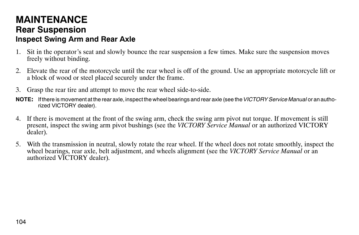 Maintenance, Rear suspension | Polaris 2009 Victory Vegas User Manual | Page 109 / 178