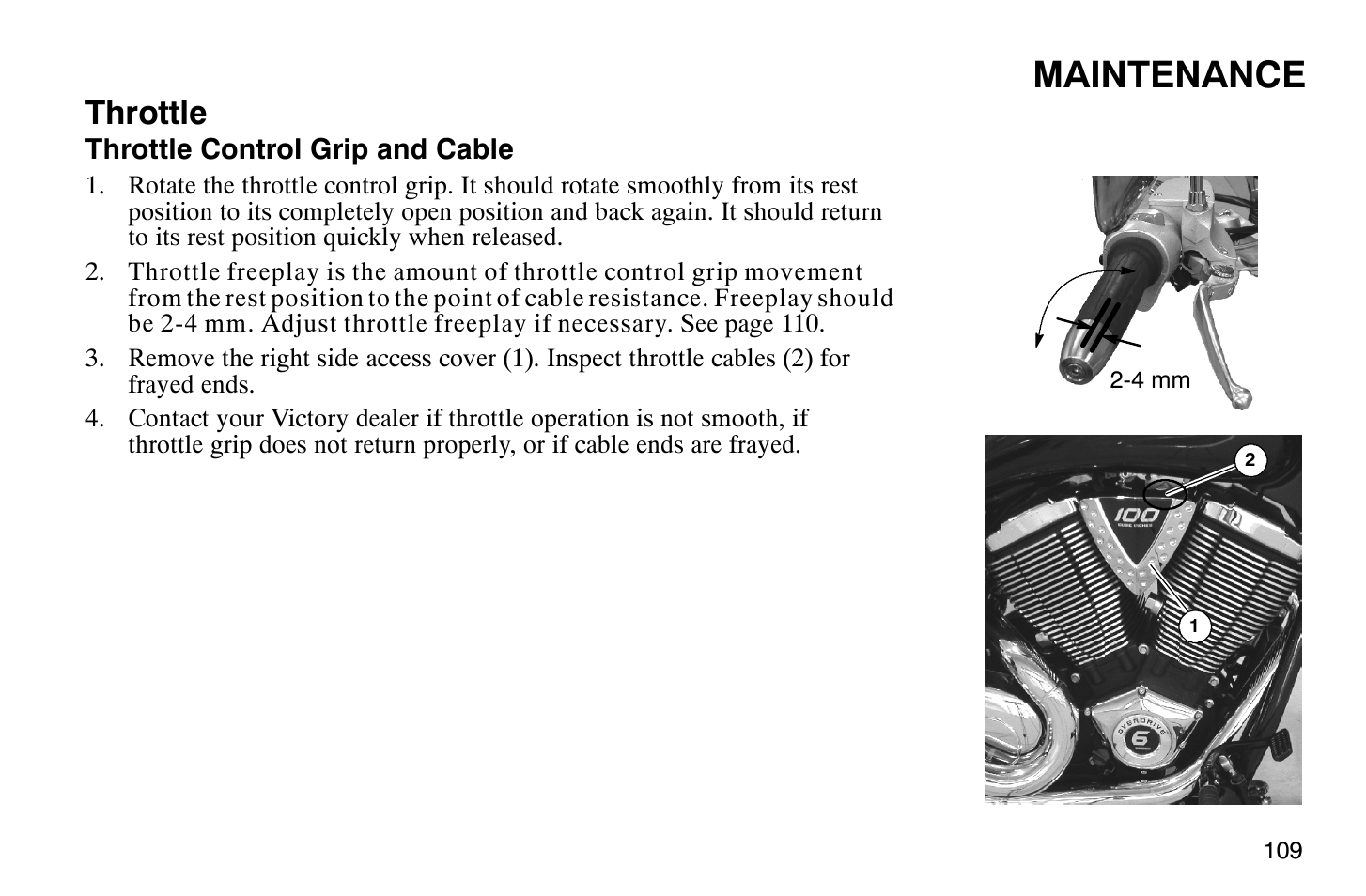 Maintenance, Throttle | Polaris 2009 Victory Vegas User Manual | Page 114 / 178