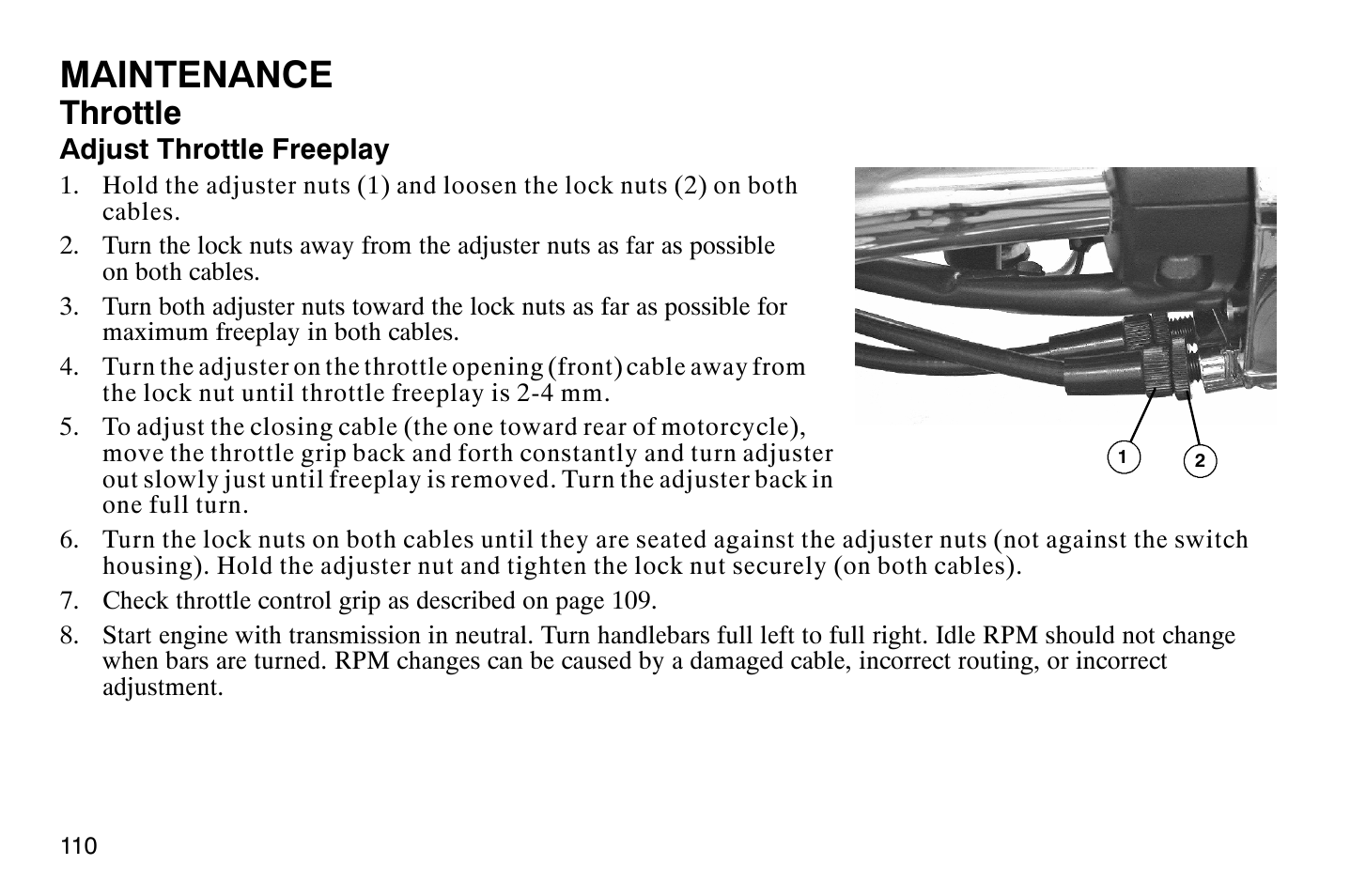 Maintenance, Throttle | Polaris 2009 Victory Vegas User Manual | Page 115 / 178