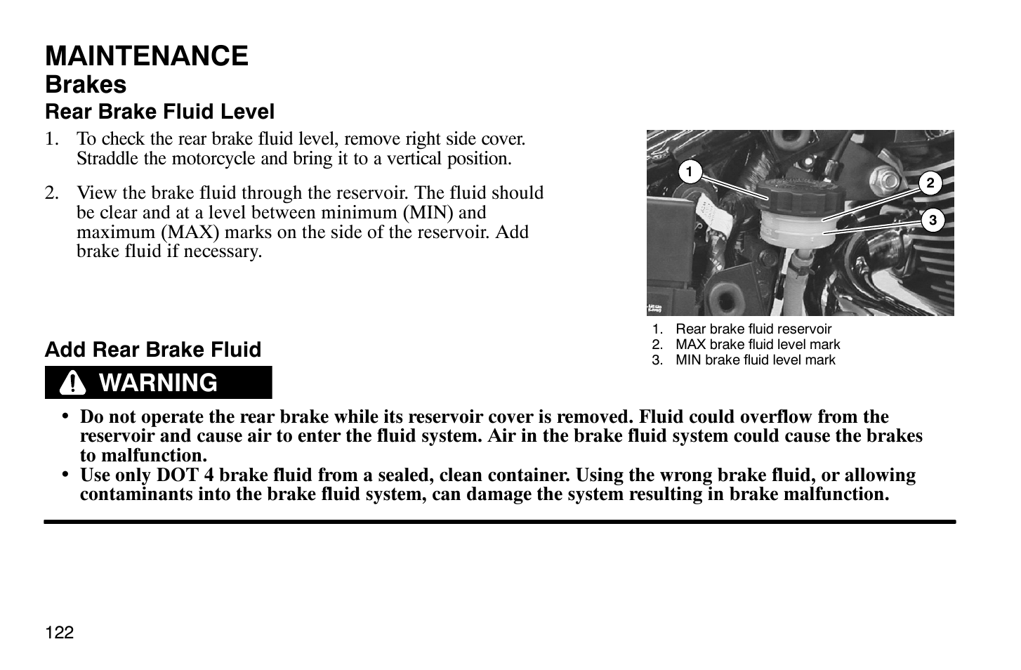 Maintenance, Brakes, Warning | Polaris 2009 Victory Vegas User Manual | Page 127 / 178