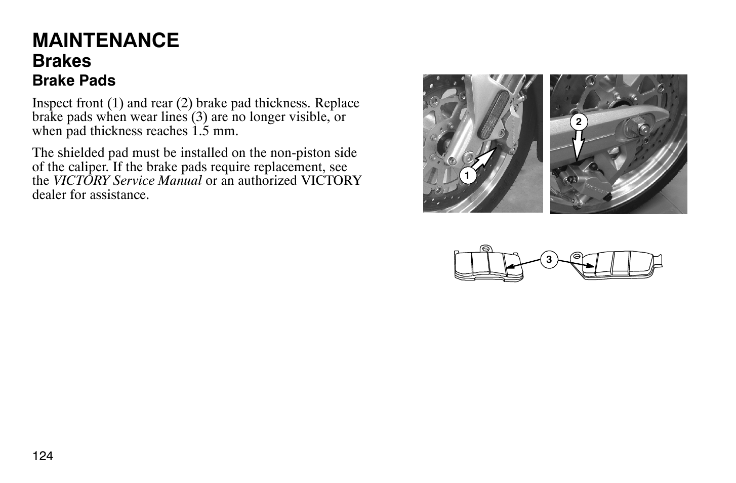 Maintenance, Brakes | Polaris 2009 Victory Vegas User Manual | Page 129 / 178
