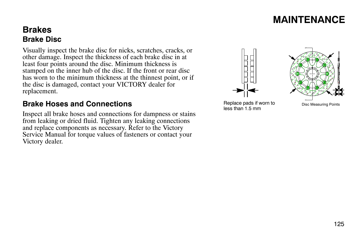 Maintenance, Brakes | Polaris 2009 Victory Vegas User Manual | Page 130 / 178