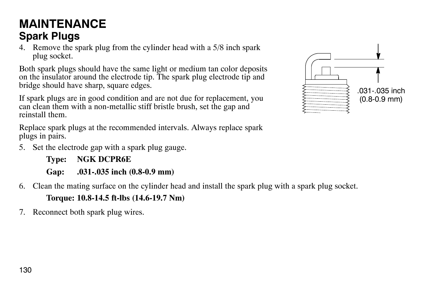 Maintenance, Spark plugs | Polaris 2009 Victory Vegas User Manual | Page 135 / 178