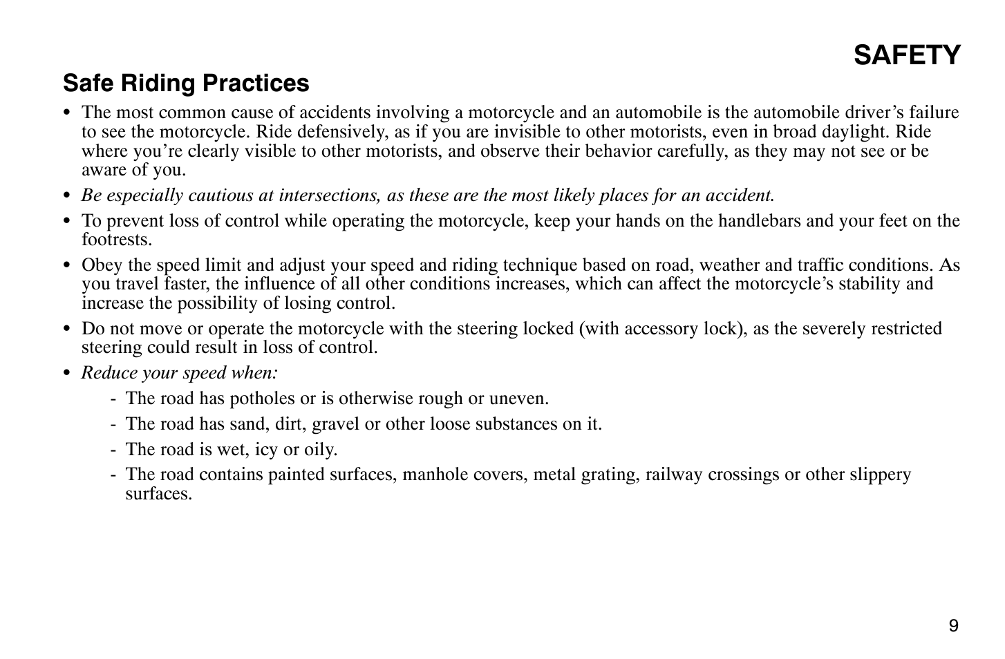 Safety, Safe riding practices | Polaris 2009 Victory Vegas User Manual | Page 14 / 178