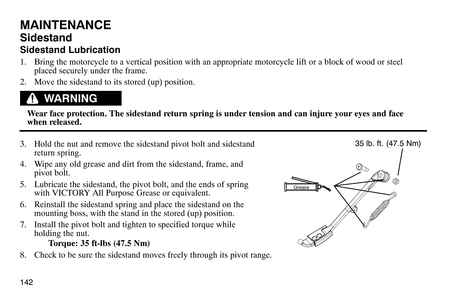 Maintenance, Sidestand, Warning | Polaris 2009 Victory Vegas User Manual | Page 147 / 178