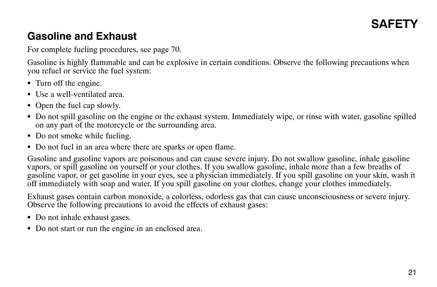 Safety, Gasoline and exhaust | Polaris 2009 Victory Vegas User Manual | Page 26 / 178