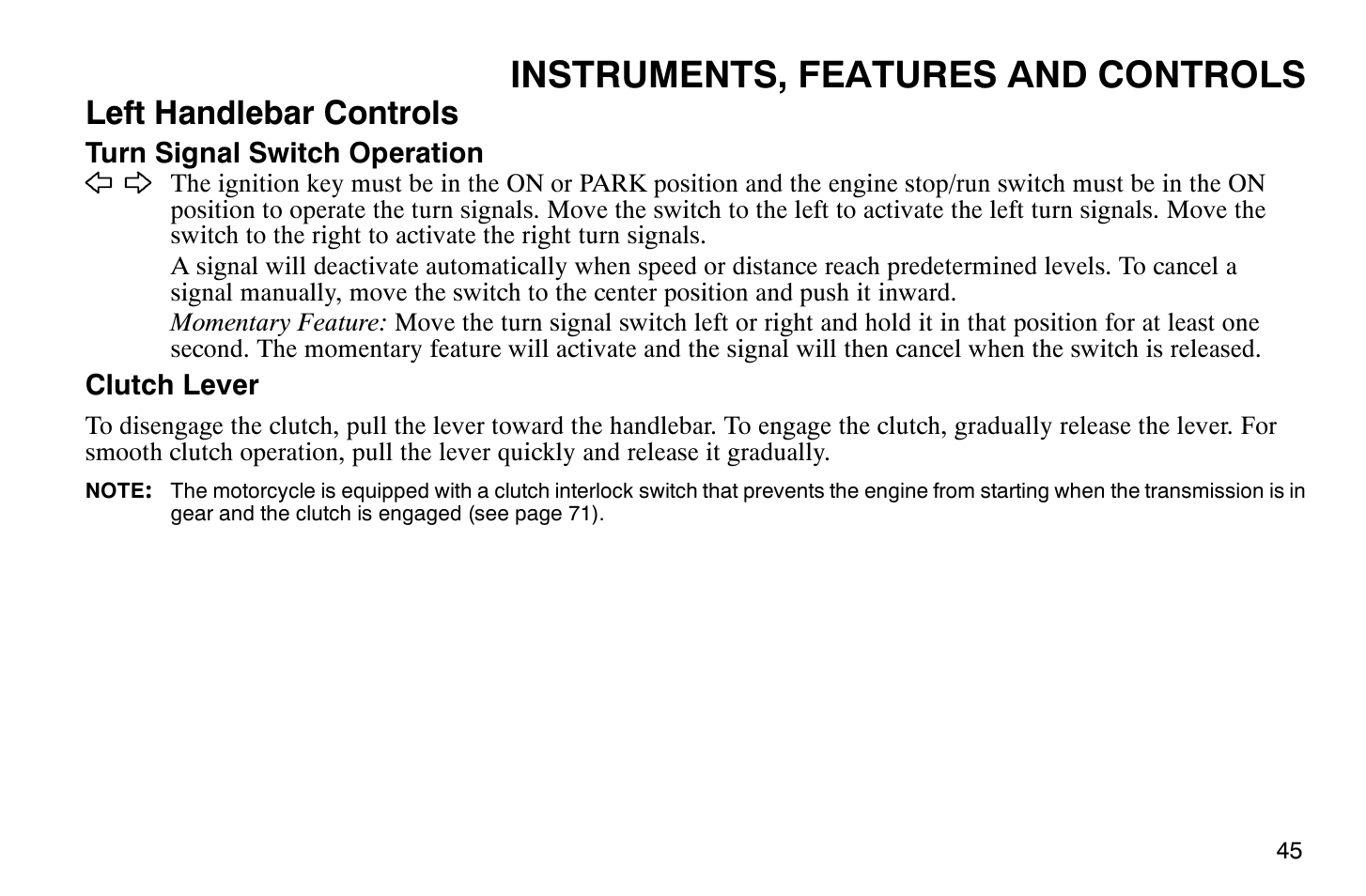 Instruments, features and controls, Left handlebar controls | Polaris 2009 Victory Vegas User Manual | Page 50 / 178