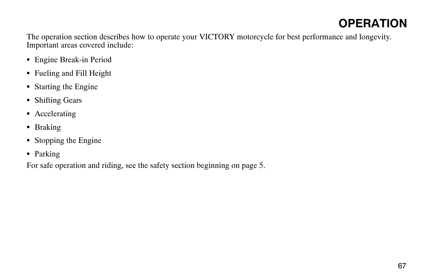 Operation | Polaris 2009 Victory Vegas User Manual | Page 72 / 178