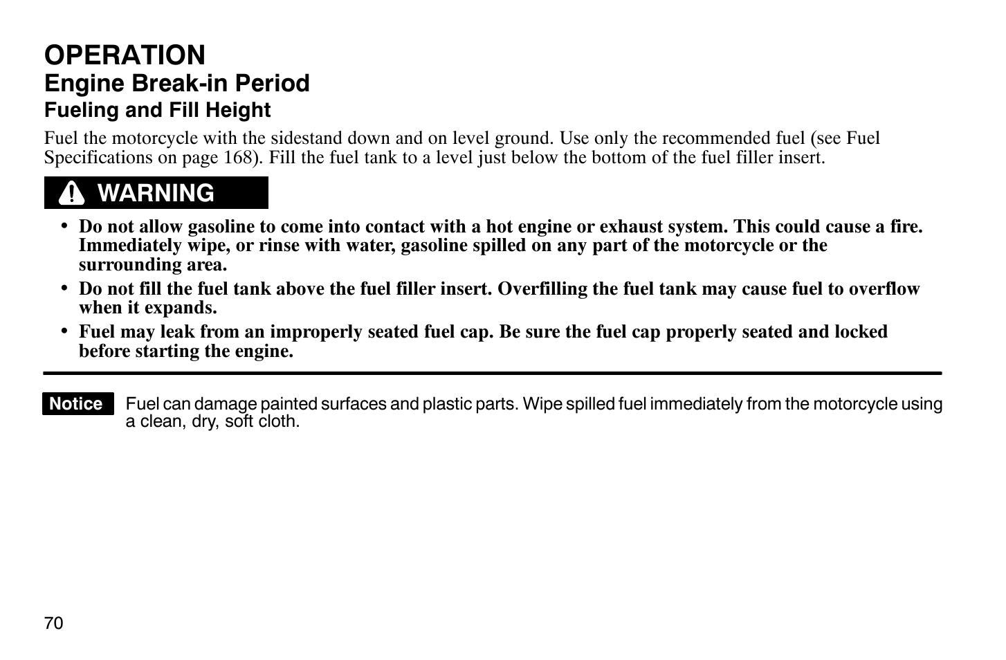 Operation, Engine break-in period, Warning | Polaris 2009 Victory Vegas User Manual | Page 75 / 178