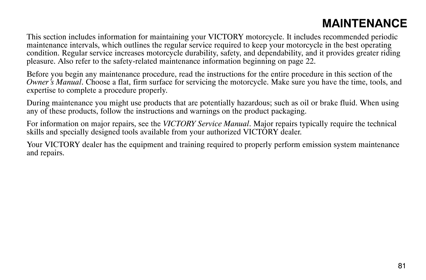 Maintenance | Polaris 2009 Victory Vegas User Manual | Page 86 / 178