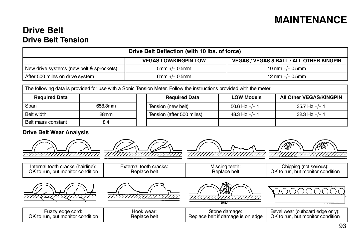 Maintenance, Drive belt, Drive belt tension | Polaris 2009 Victory Vegas User Manual | Page 98 / 178