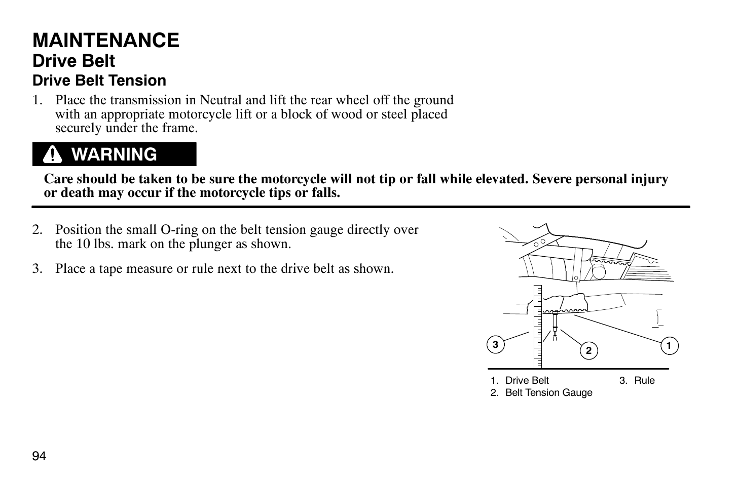 Maintenance, Drive belt, Warning | Polaris 2009 Victory Vegas User Manual | Page 99 / 178