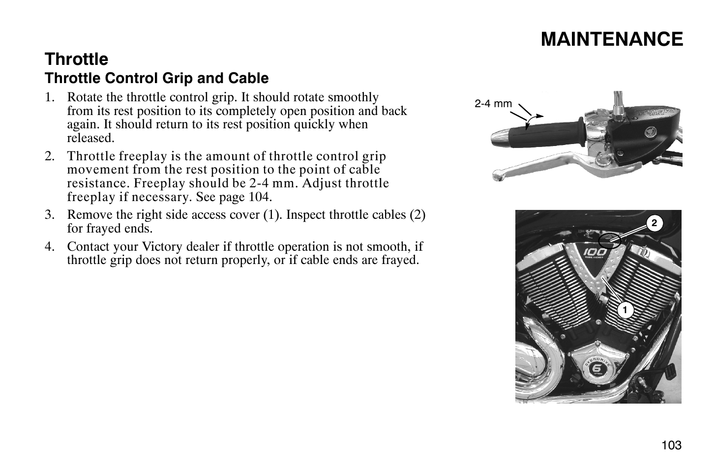 Maintenance, Throttle | Polaris 2009 Victory Vegas Jackpot User Manual | Page 108 / 171