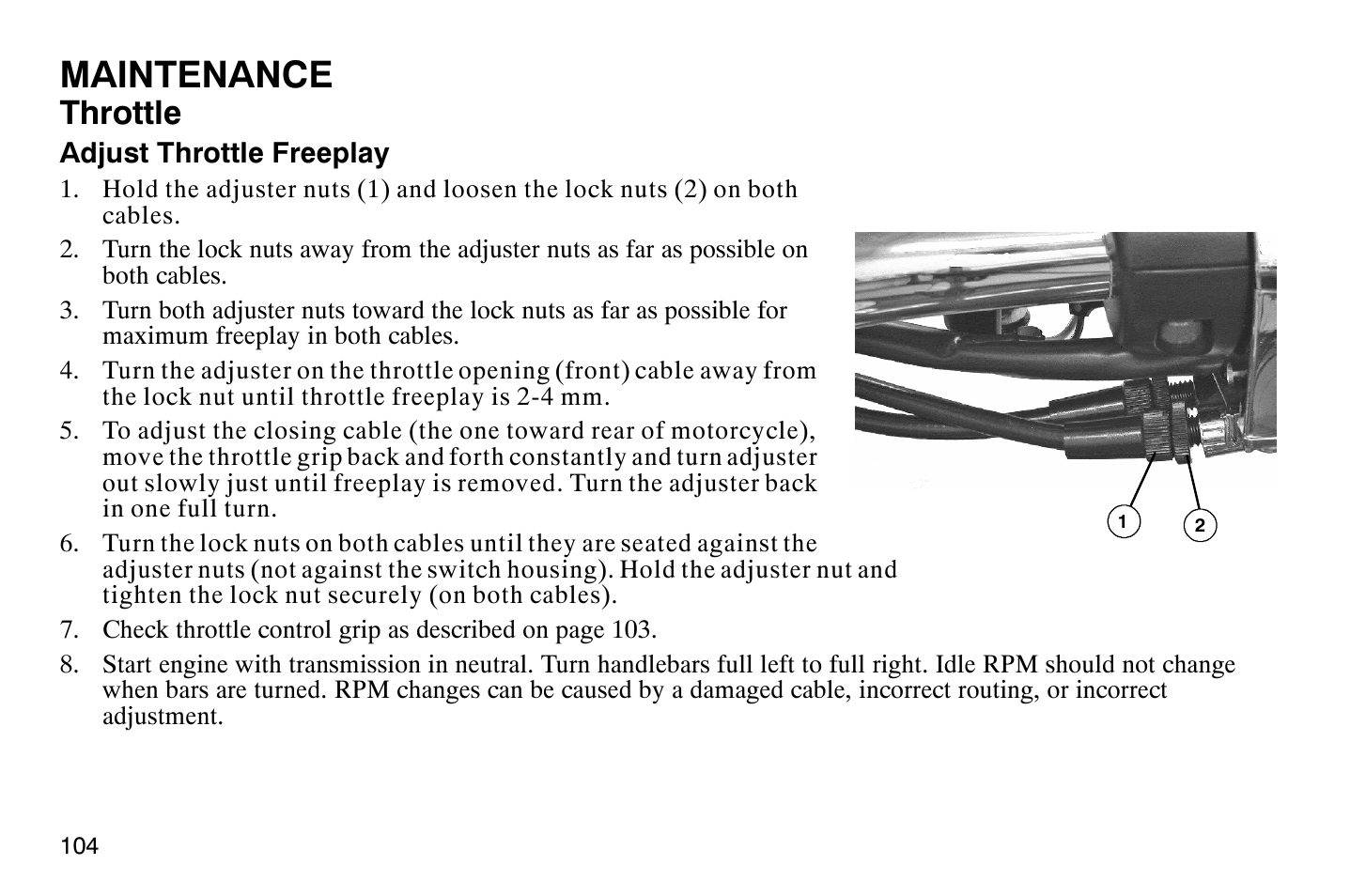 Maintenance, Throttle | Polaris 2009 Victory Vegas Jackpot User Manual | Page 109 / 171