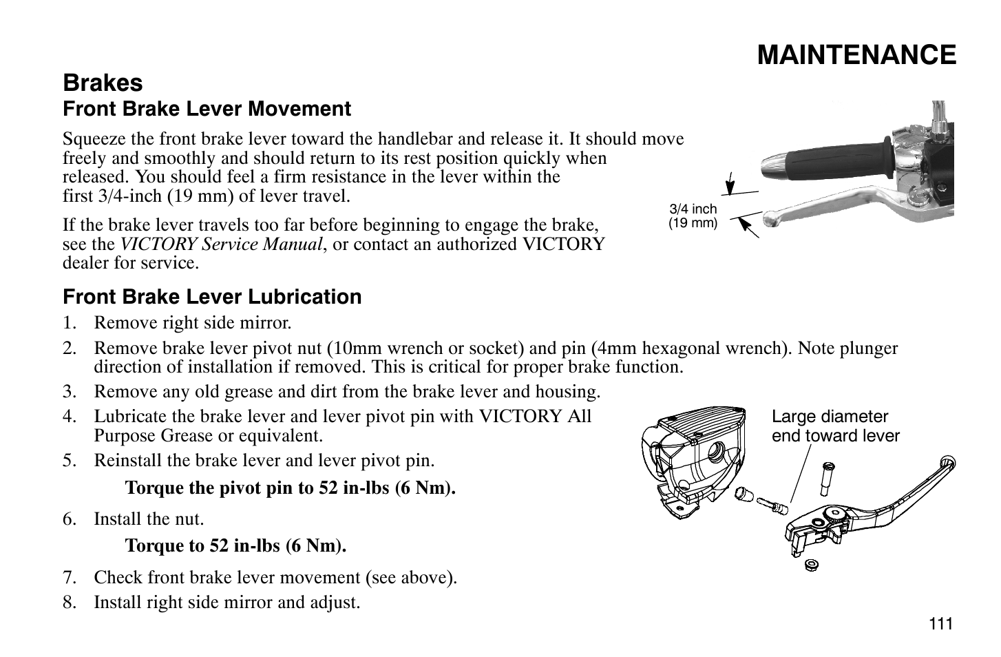 Maintenance, Brakes | Polaris 2009 Victory Vegas Jackpot User Manual | Page 116 / 171