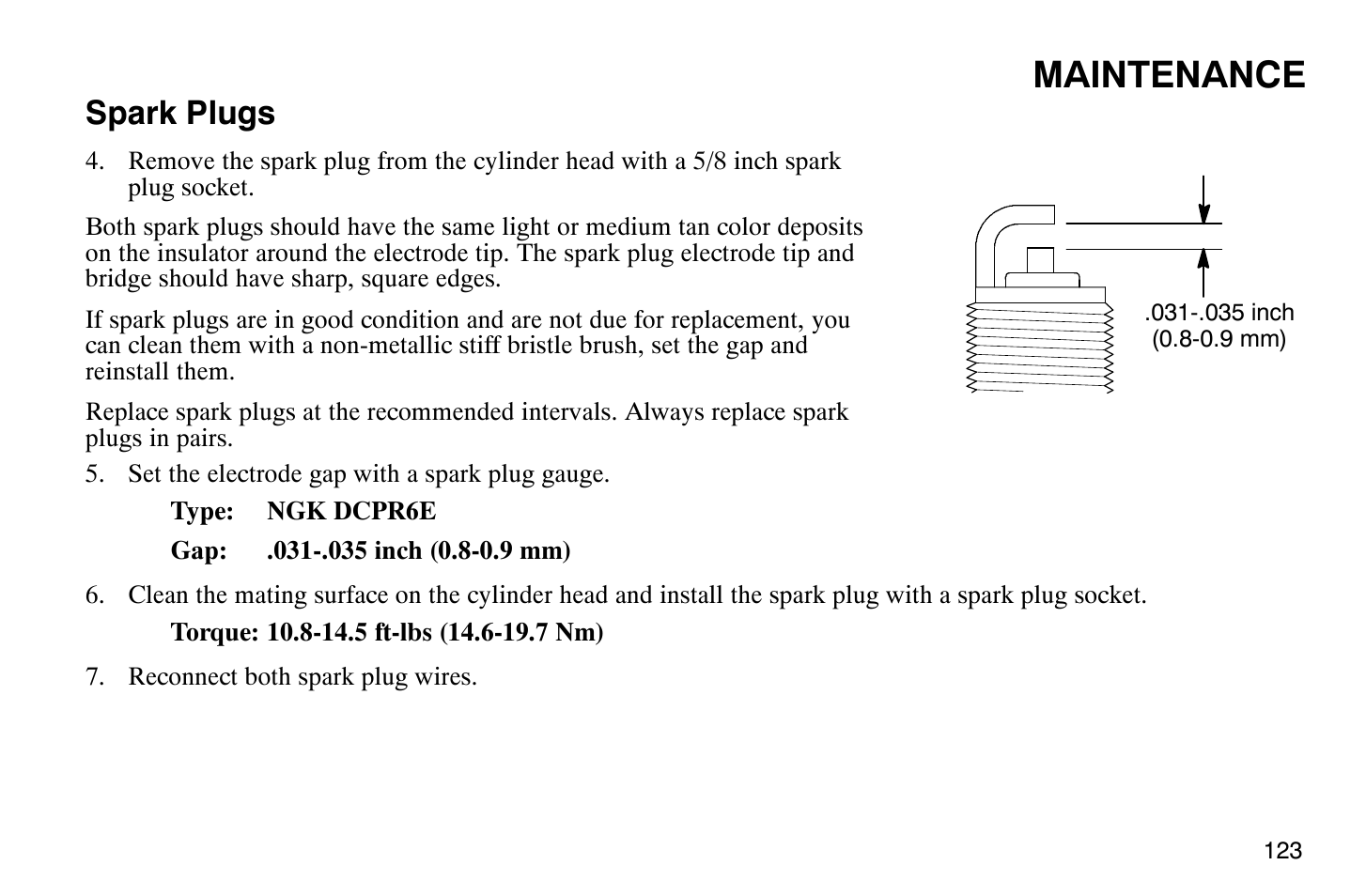 Maintenance, Spark plugs | Polaris 2009 Victory Vegas Jackpot User Manual | Page 128 / 171